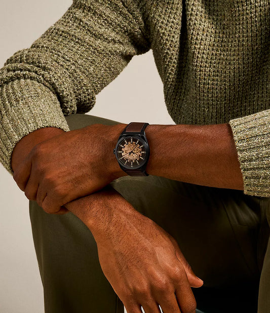 Fossil Everett Automatic Dark Brown LiteHide Leather Watch