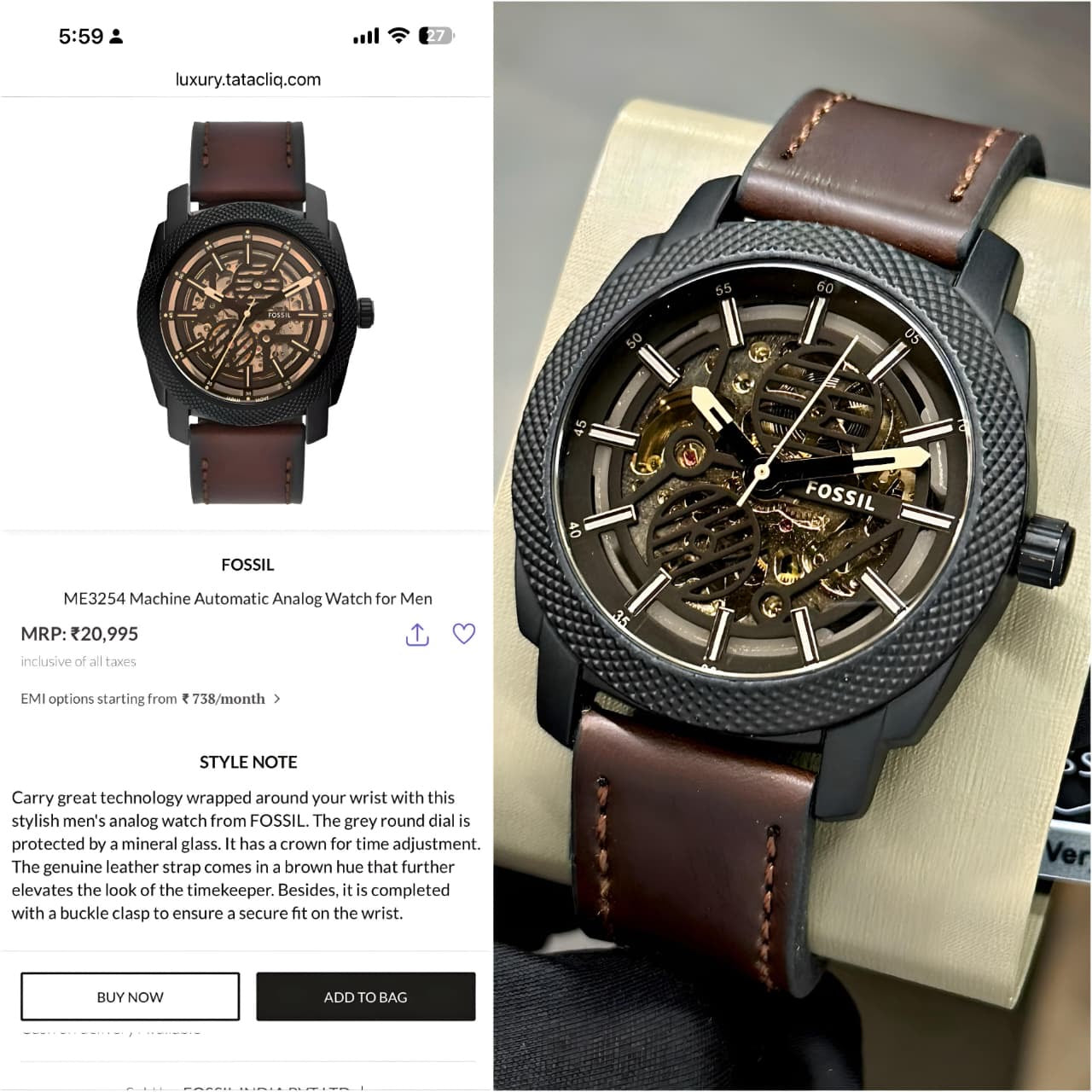 Fossil Bronson Me3219 Automatic leather