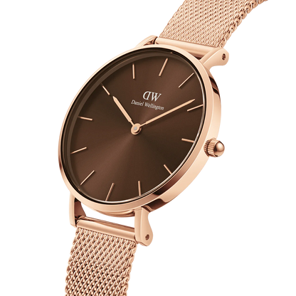 Daniel Wellington Petite Amber Brown Set | Rose Gold Mesh