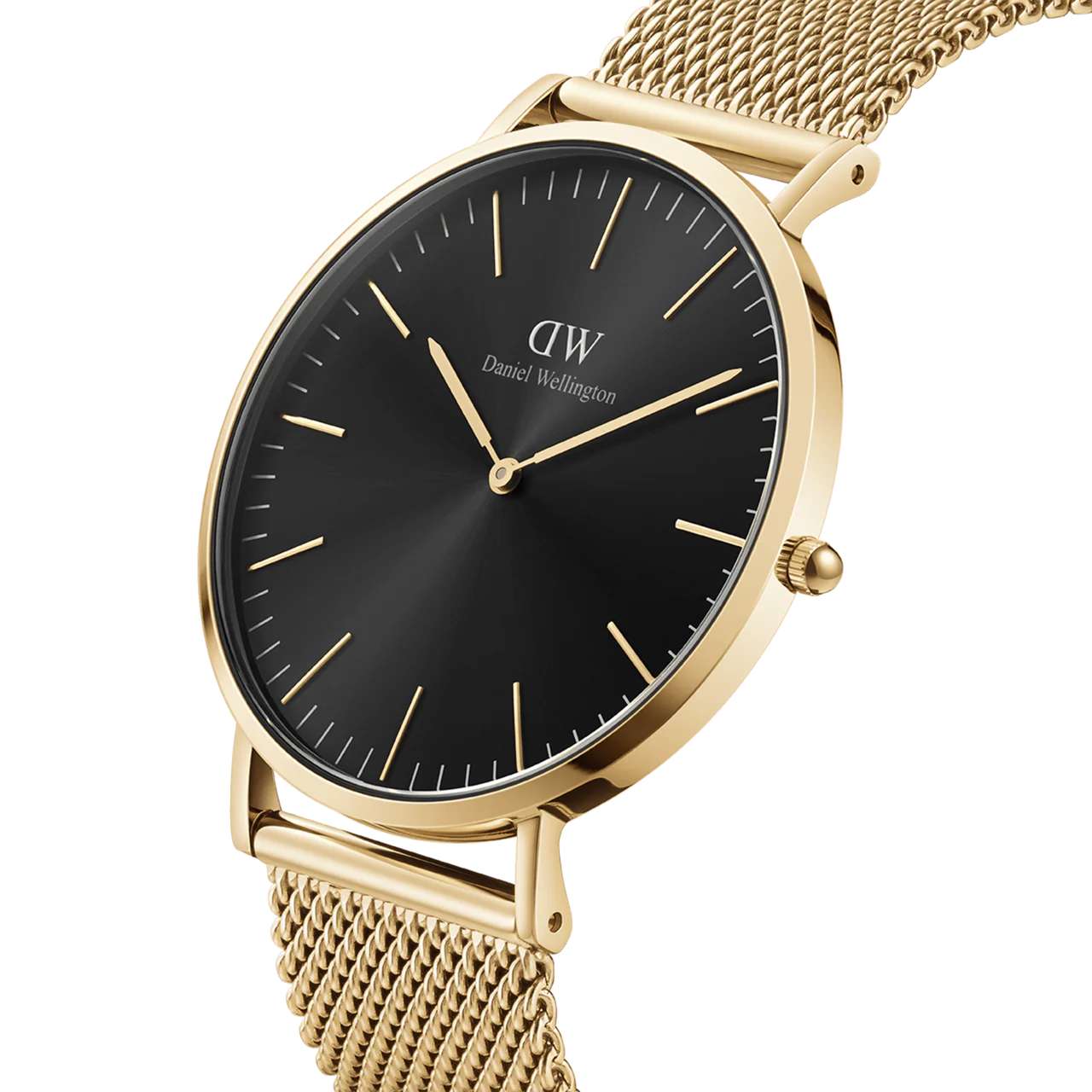 Daniel Wellington Petite Sheffield Rose Set | Black Dial & Gold Mesh