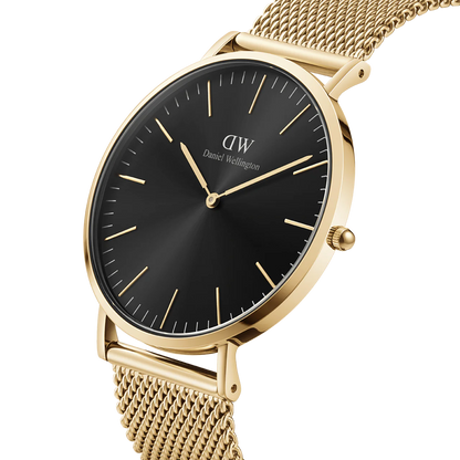 Daniel Wellington Petite Sheffield Rose Set | Black Dial & Gold Mesh