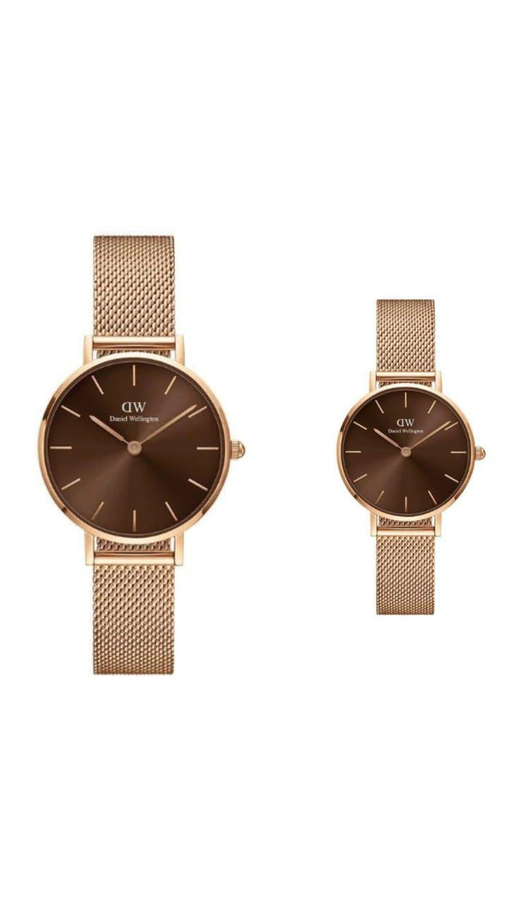 Daniel Wellington Petite Amber Brown Set | Rose Gold Mesh