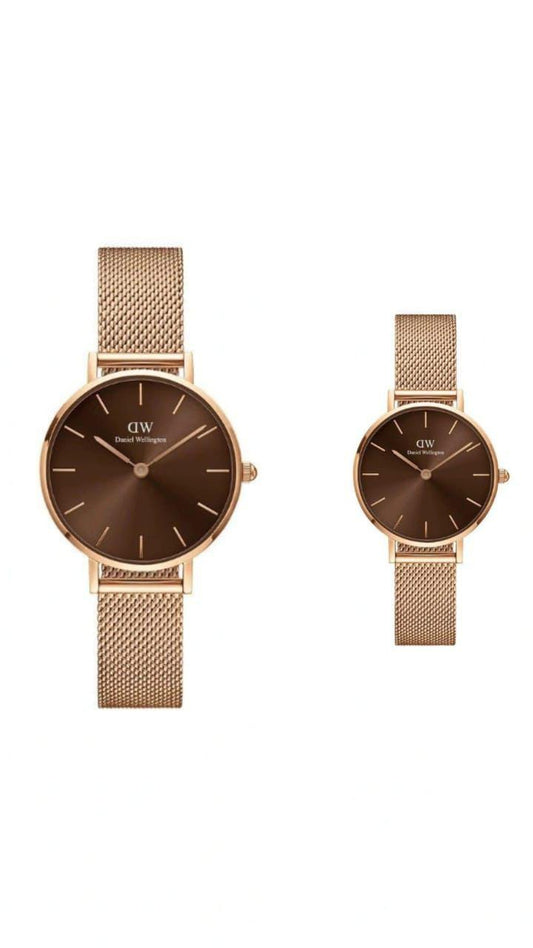 Daniel Wellington Petite Amber Brown Set | Rose Gold Mesh