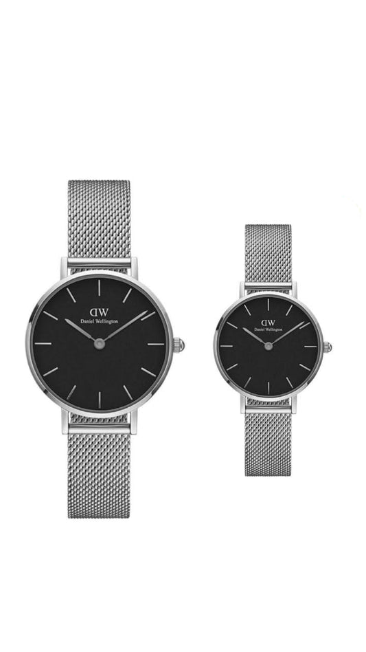 Daniel Wellington Iconic Silver Noir Set | Black Dial & Silver Mesh