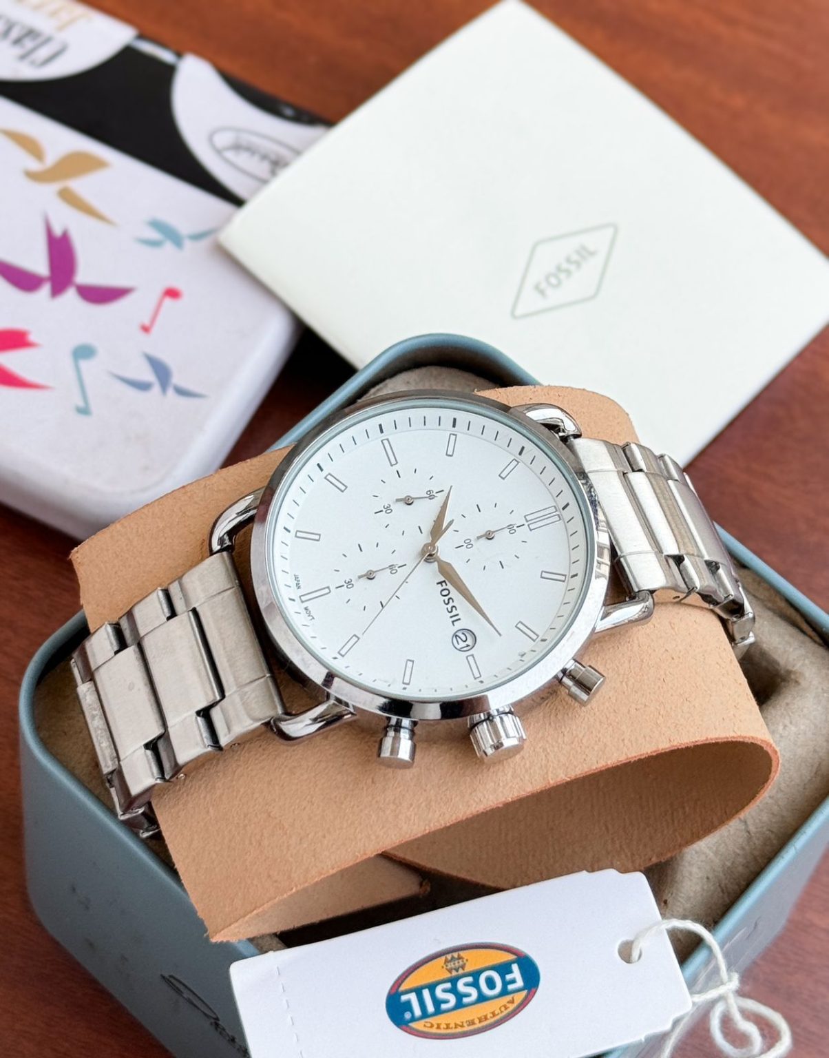 Fossil Silver Stainless Steel Strap White Dial