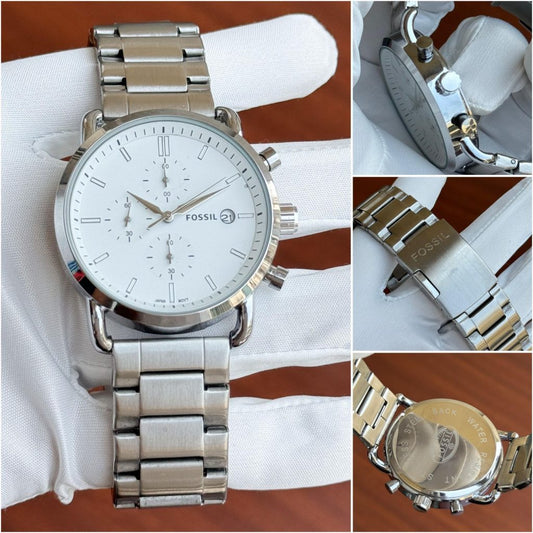 Fossil Silver Stainless Steel Strap White Dial