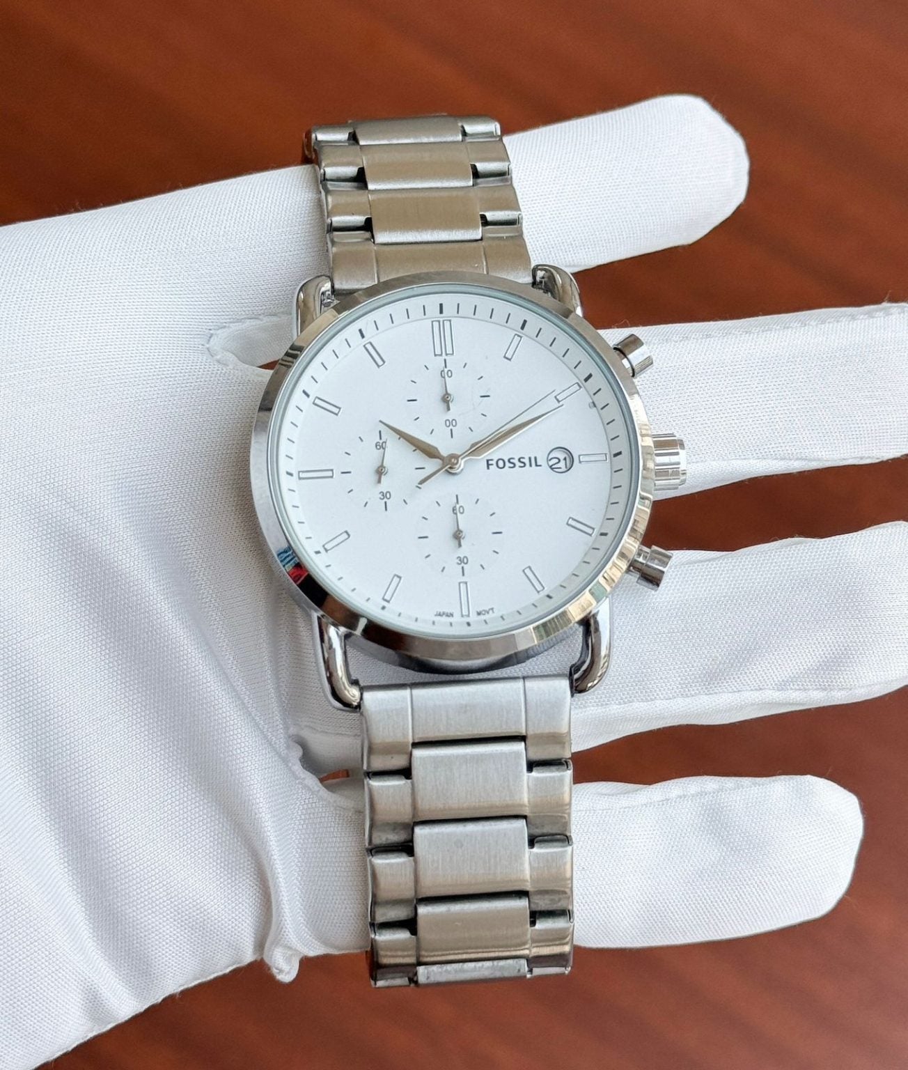 Fossil Silver Stainless Steel Strap White Dial