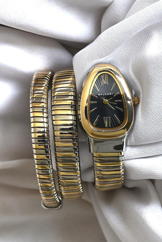 BVL SERPENTINE - Two Tone - Gold STRAP SPIRAL - Black Dial