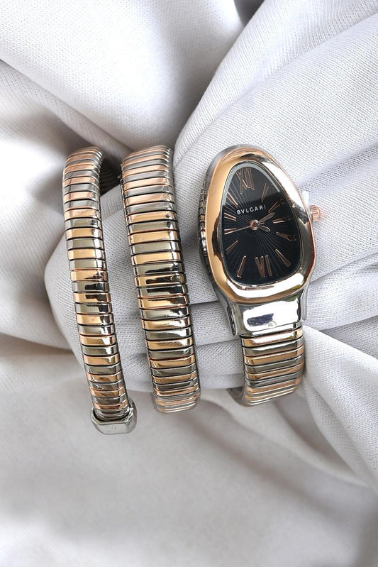 BVL SERPENTINE - Two Tone - Rose Gold STRAP SPIRAL - Black Dial